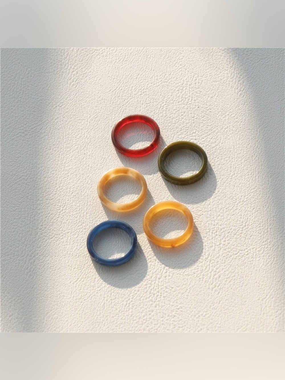 Korean Vintage Colorful Round Ring Set of 5 - Size 6
